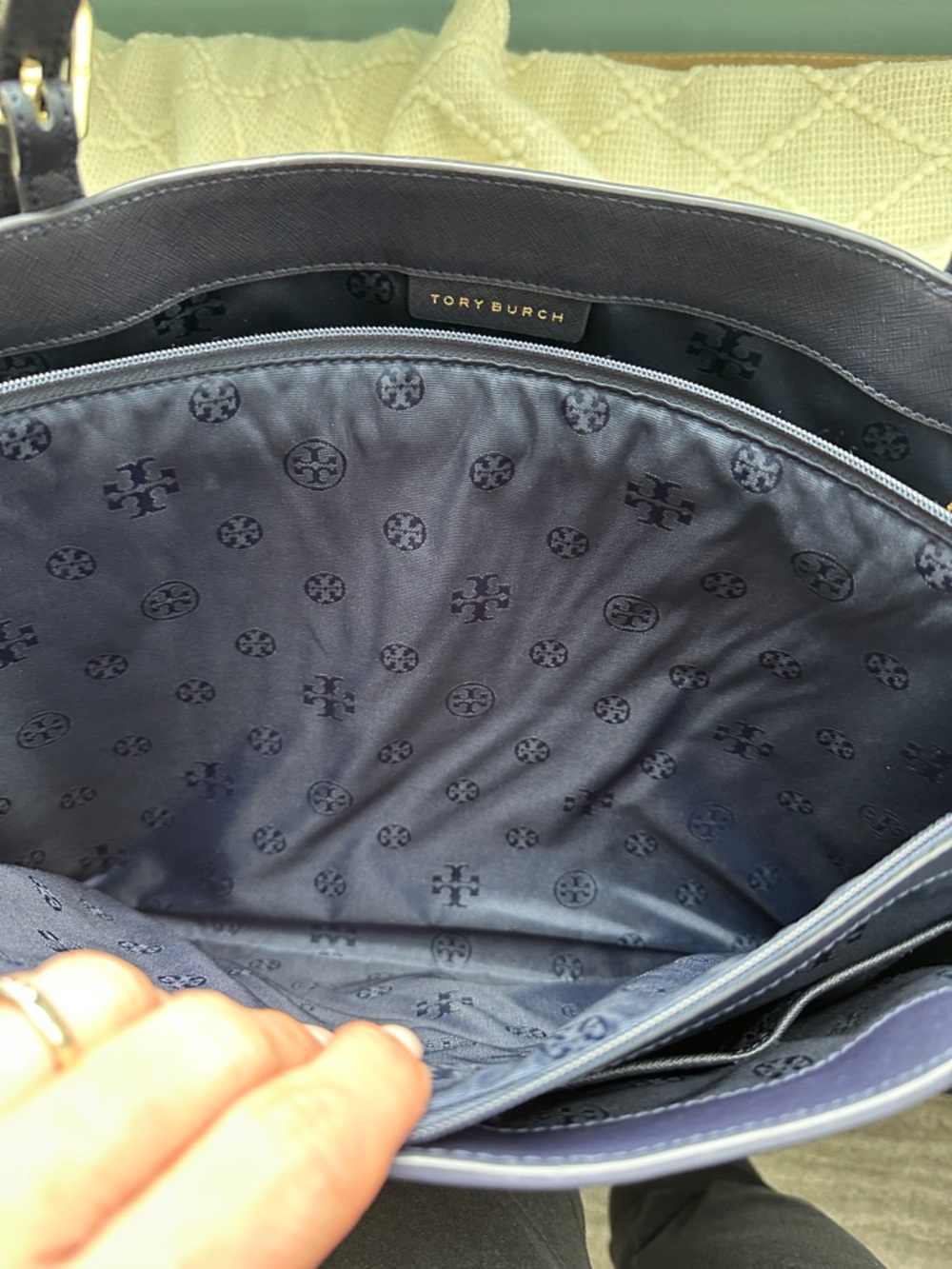 Tory Burch Navy Saffiano Leather Tote with Gold Logo - Picture 11 of 11